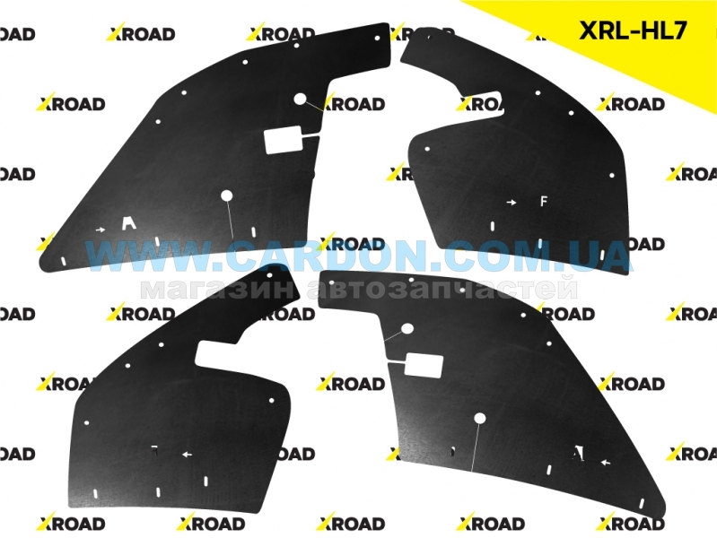 XRLHL7 Комплект увеличенных боковых пыльников моторного отсека+клипсы Toyota Hilux G7 (2004-2014), Fortuner - XRoad