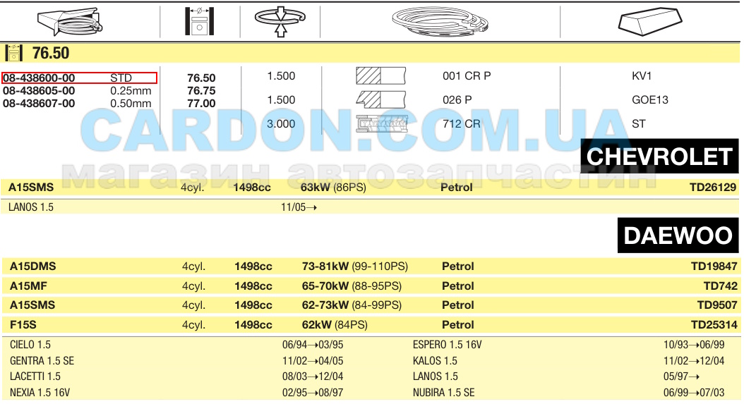 0843860000 - Std �������� ��������� ����� (�� 1 �������) daewo GOETZE