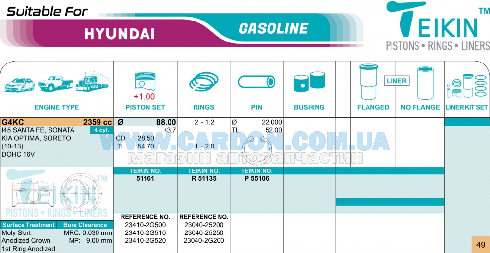 51161100 - ������ ������ (+1.00��) �-�� �� ����� Hyundai G4KJ, G4KC  2,4L GDI TEIKIN
