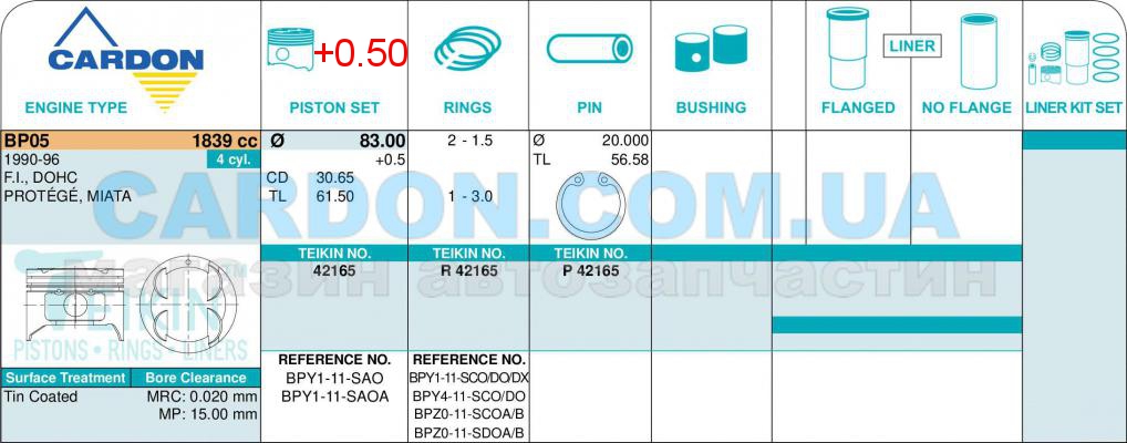  -    TEIKIN 83.00 mm + 0.50 = 83.50 mm (1.5-1.5-3.0) MAZDA 1.8 BP05 -  2