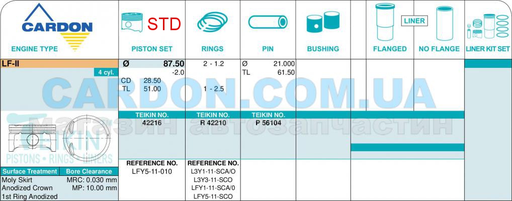   -    TEIKIN STD 87.50 mm (1.2-1.2-2.5) MAZDA LF-II -  7