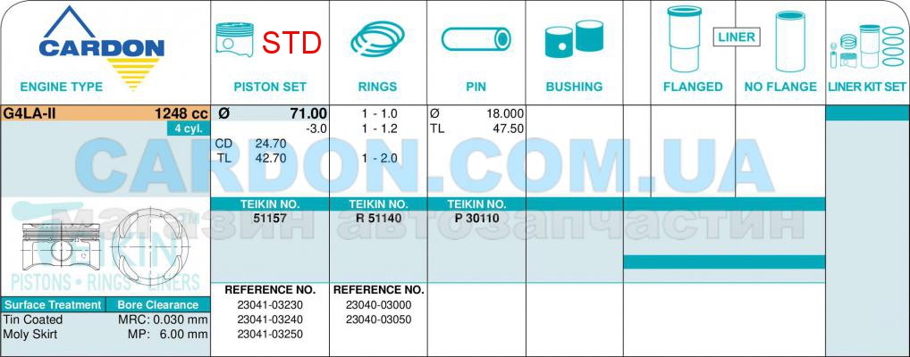   TEIKIN STD 71.00 mm (1.0 X 1.2 X 2.0) HYUNDAI G4LA-II -  3