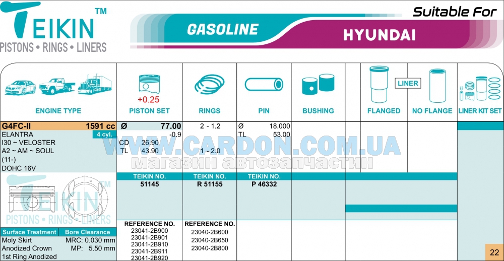 51145025 - ������ ������ (+0.25��) (�-�� �� �����) Hyundai G4FC-II TEIKIN