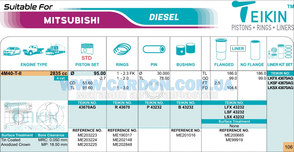 43670AGSTD - ������ �������� (STD) (�-�� �� �����) Mitsubishi 4M40-T-II Alfin Gallery TEIKIN