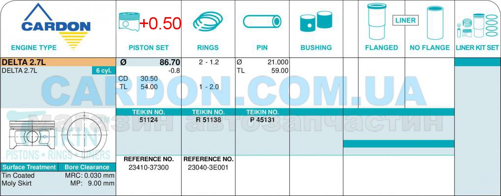  TEIKIN 86.70 mm + 0.50 = 87.20 mm (1.2 X 1.2 X 2.0) Hyundai -  2