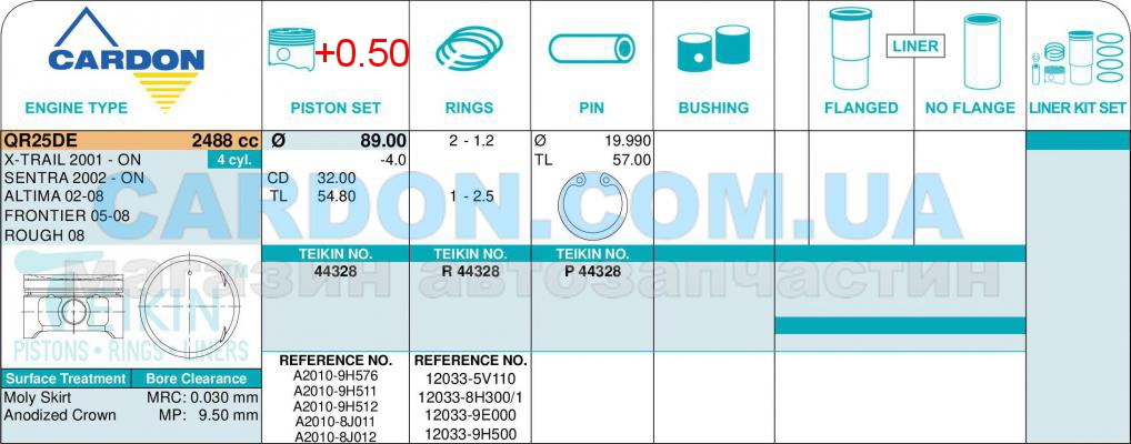   -    TEIKIN 89.00 mm + 0.50 = 89.50 mm (1.2-1.2-2.5) NISSAN QR25DE -  7