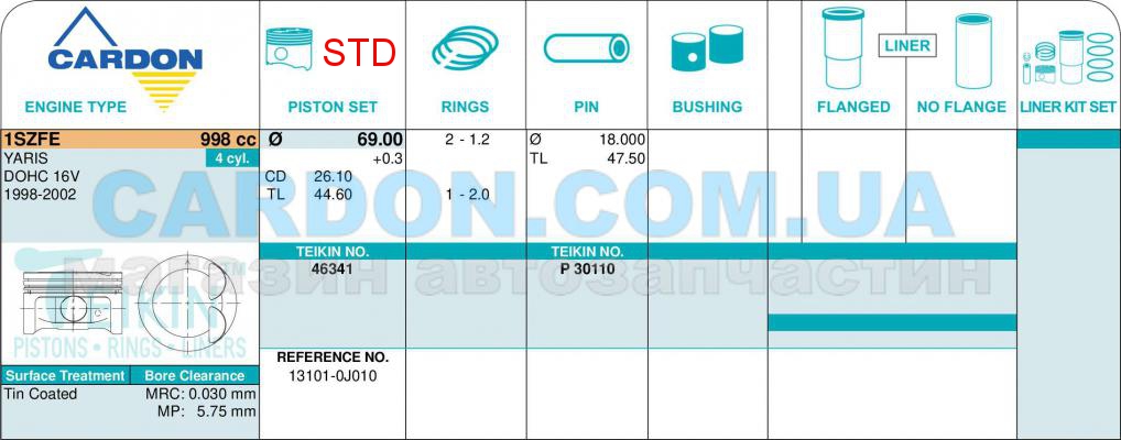   TEIKIN STD 69.00 mm (1.2 X 1.2 X 2.0) Toyota 1SZ-FE -  3
