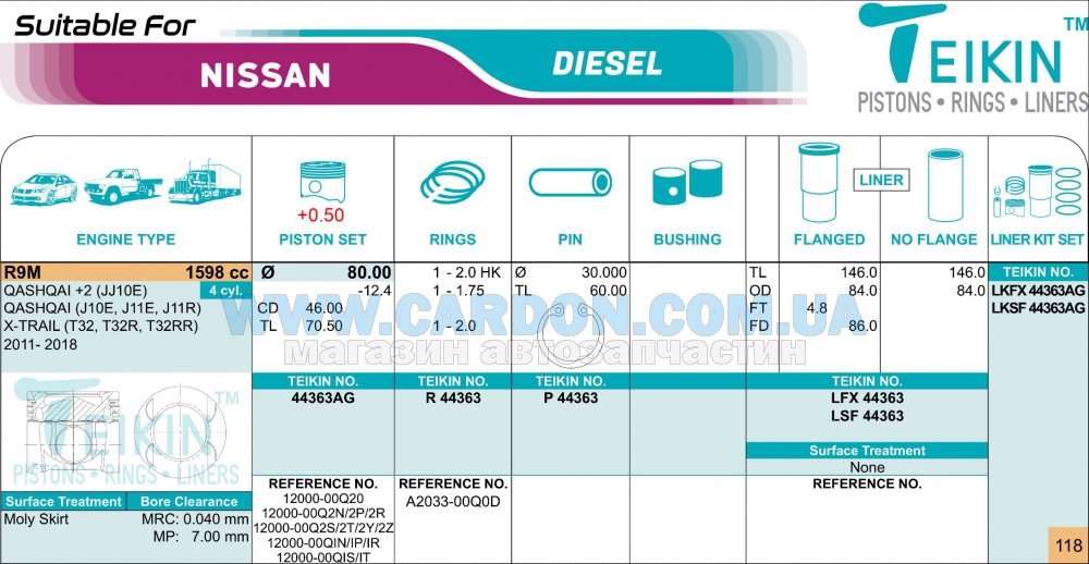 44363AG050 - ������ ������ +0.50�� (�-�� �� �����) Nissan 1.6 dCi R9M,Trafic,Vivaro,Merc TEIKIN