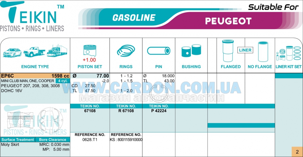 67108100 - ������ ������ (+1.00��) (�-�� �� �����) Mini Cooper, Peugeot EP6C, BMW TEIKIN