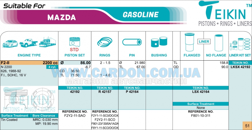 42192STD - ������ �������� (STD) (�-�� �� �����) Mazda  2.2L (F2) 16v TEIKIN