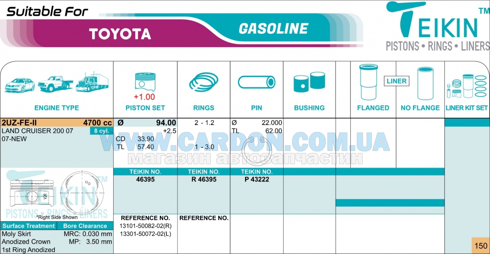 46395100 - ������ ������ (+1.00��) (�-�� �� �����) 2UZ-FE � 2005-- TEIKIN