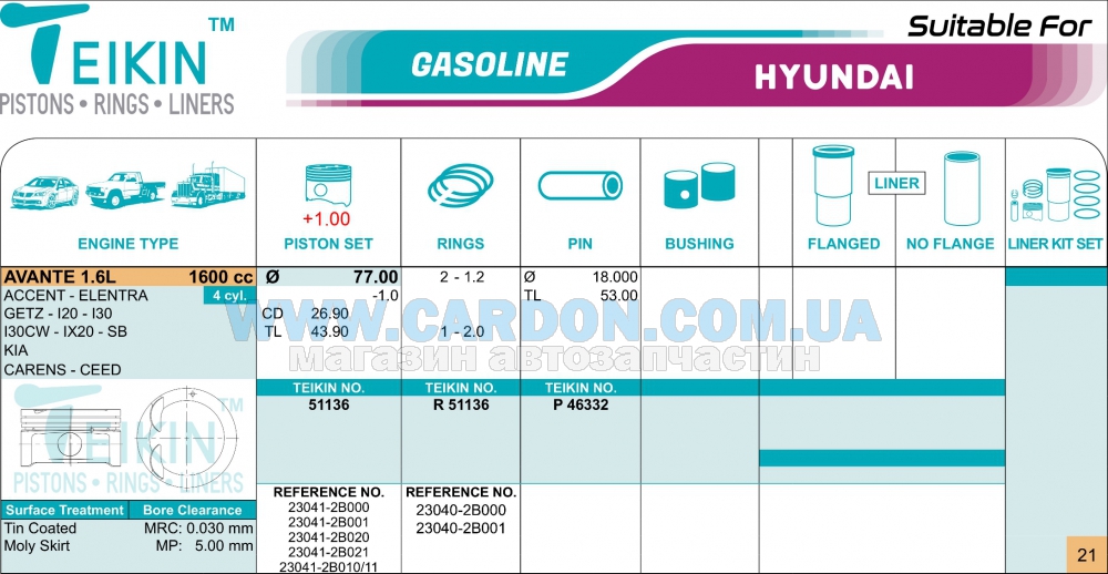 51136100 - ������ ������ (+1.00��) (�-�� �� �����) Hyundai 1.6L TEIKIN