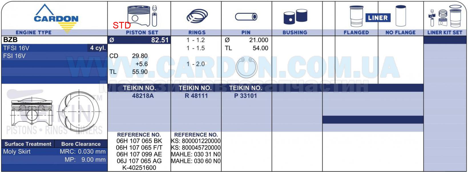   -    TEIKIN STD 82.51 mm (1.2-1.5-2.0) VAG BZB / BYJ / BYT / CABA / CABB / CABD / CEAA / CGYA ALFIN -  3