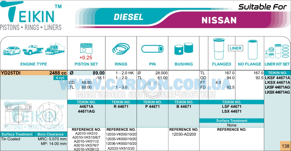44671AG025 - ������ ������ (+0.25��) (�-�� �� �����) Nissan YD25TDI Alfin Gallery TEIKIN