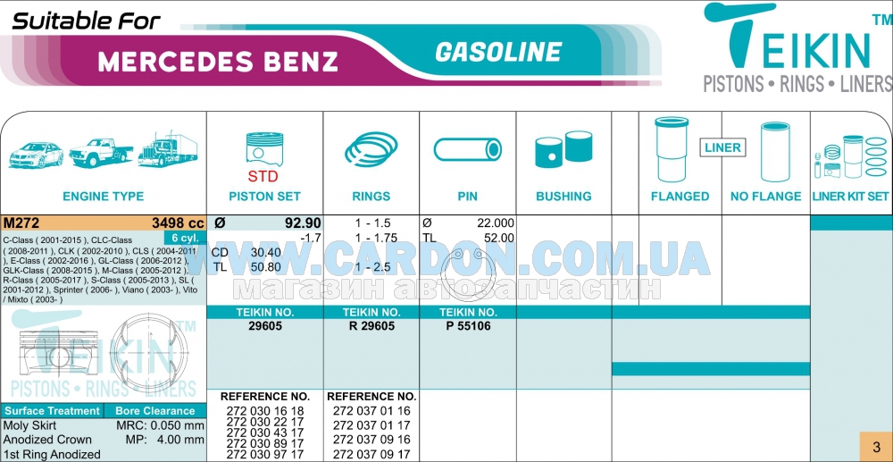 29605STD - ������ ����������� (�������� �� ����� 6��) 3.5L Mercedes M272 TEIKIN