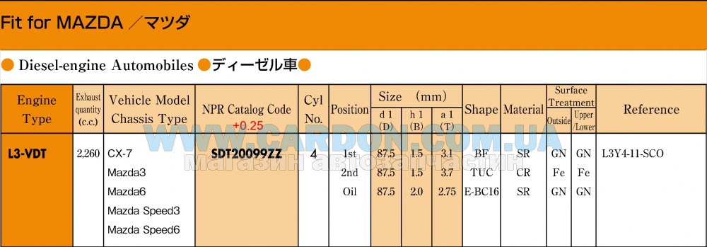 SDT20099ZZ025 - Ring piston set 025 l3-vdt(cx7) NPR