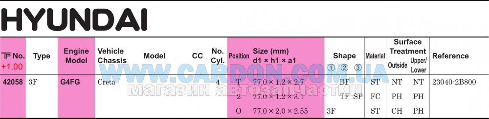 42058100 - ������ ��������� +1.00mm (�-�� �� �����) G4FG (23040-2B800) TP