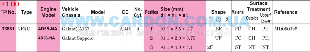 ʳ  TP 91.10 mm + 1.00 = 92.10 mm (2.5 X 2.0 X 4.0) MITSUBISHI 4D55/56NA(MD050395) -  2