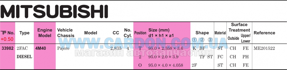 33982050 - ������ ��������� +0.50mm (�-�� �� �����) 4M40 TP