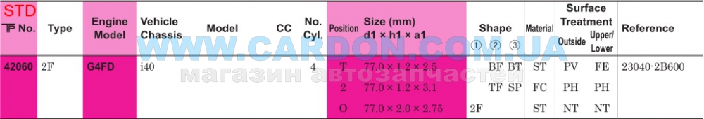 ʳ  TP STD 77.00 mm (1.2 X 1.2 X 2.0) HYUNDAI G4FD -  2