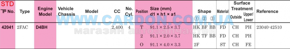 ʳ  TP STD 91.10 mm (2.5 X 2.0 X 4.0) Hyundai D4BH -  6