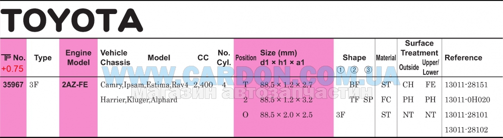 35967075 - Piston ring - 2az-fe 3f TP