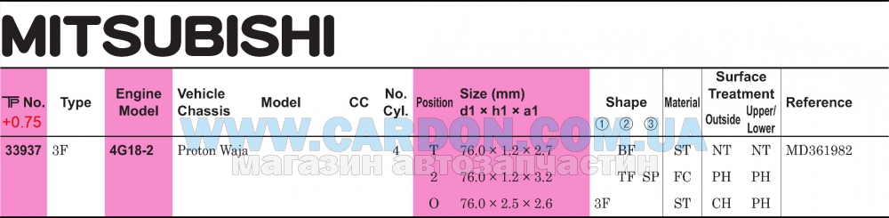 33937075 - Piston ring - 4g18-2 TP