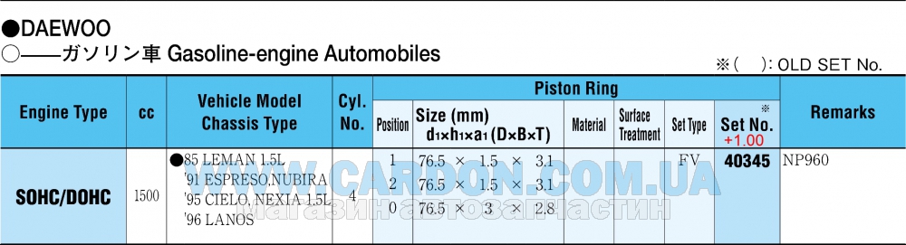 40345100 - Ring set,piston RIKEN