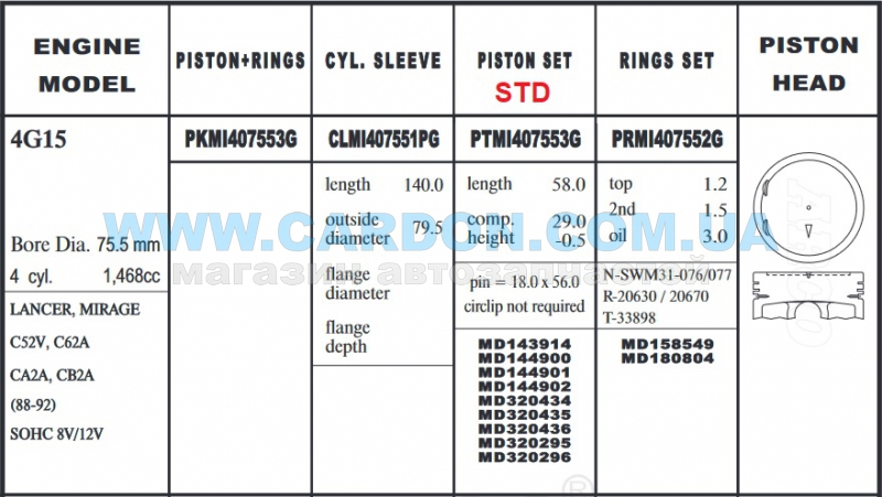 MD144901STD  	  JAPAN (-  ) Mitsubishi 4G15 12V Colt, Lancer - ART